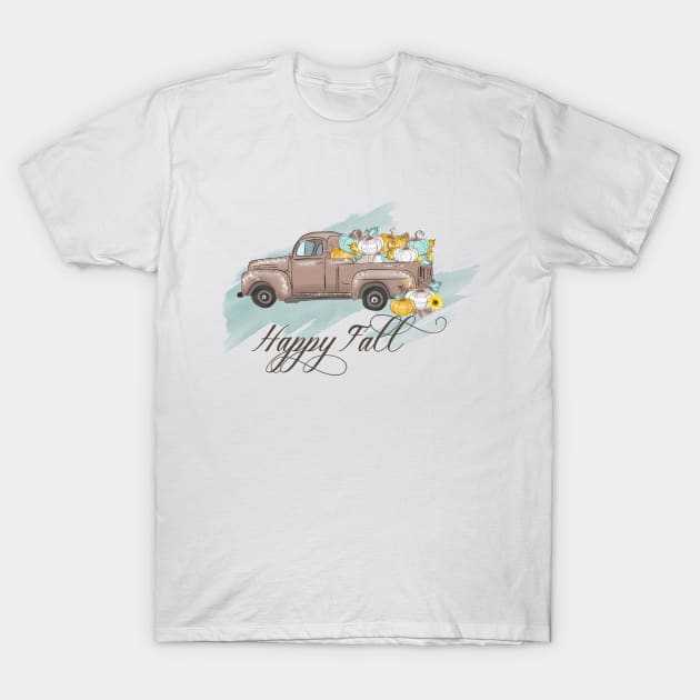 Happy Fall Country Pumpkin Truck T-Shirt by ColorFlowCreations